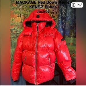 Mackage Kent-Z Red Down
Men's Bold Red Punch Hooded
Puffer Coat: Size XXL